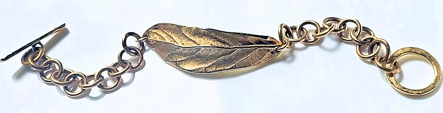24k Gold-plated Pewter Leaf & Brass Chain Bracelet
