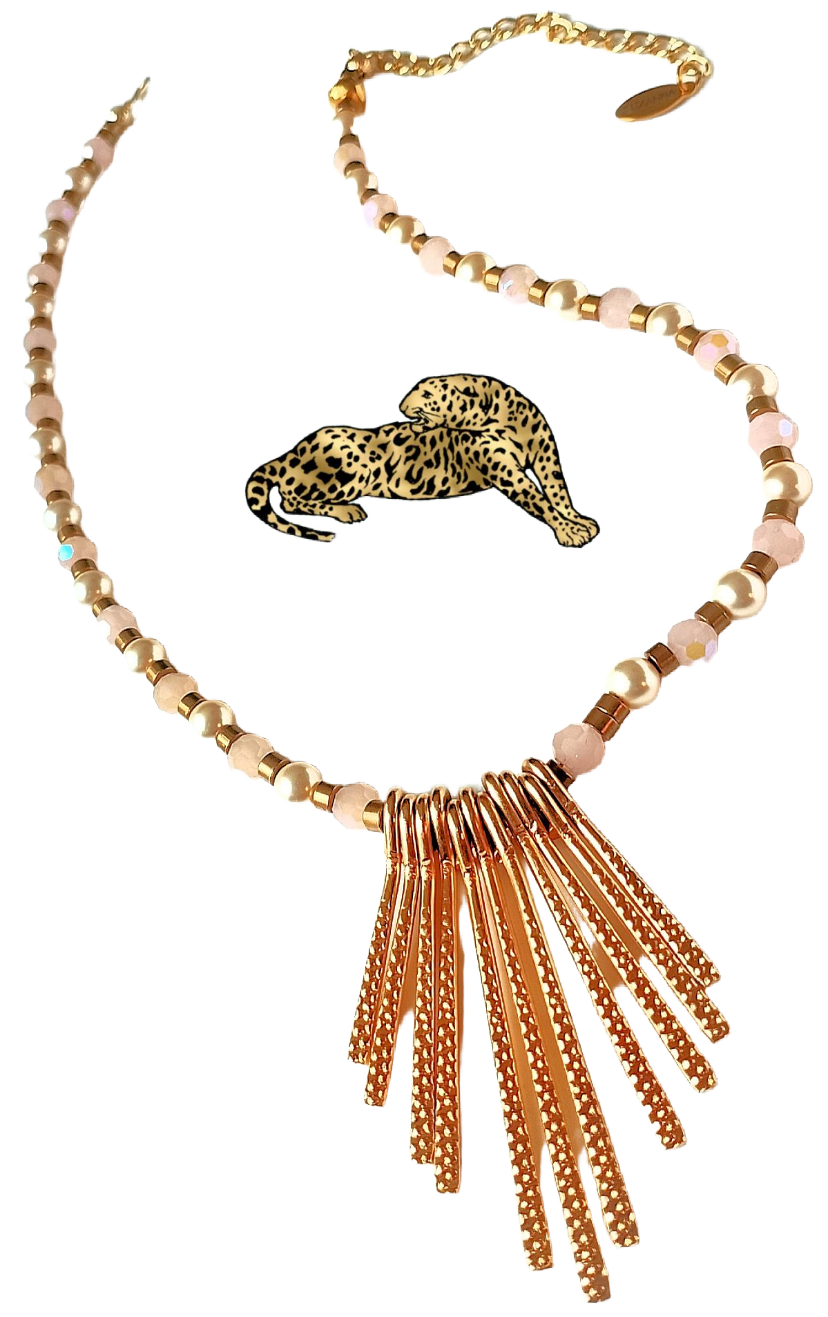Peach Opal AB Crystal Bead & Swarovski Cream-Rose Crystal Pearl Choker