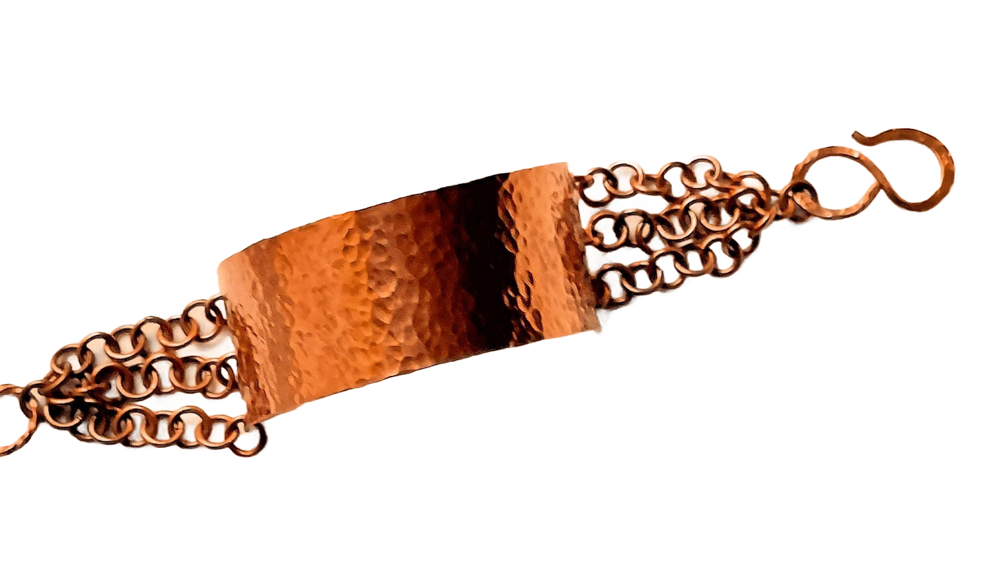 Hammered Copper Half-cuff and Chain Bracelet