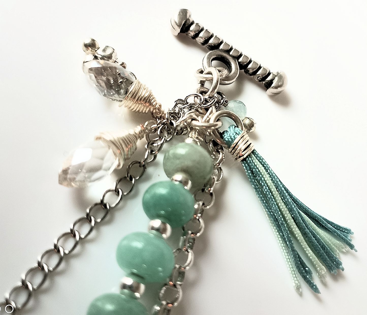 Amazonite Rondelle Bead & Two Chains and Charm Cluster Three-Strand Bracelet