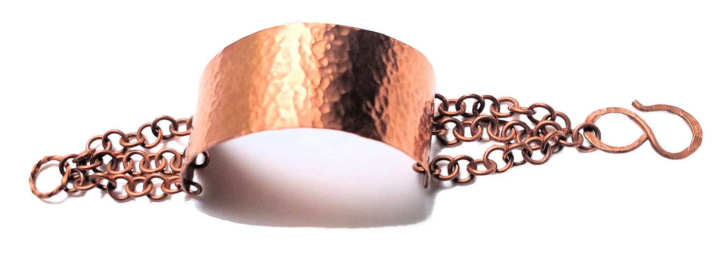 Hammered Copper Half-cuff and Chain Bracelet