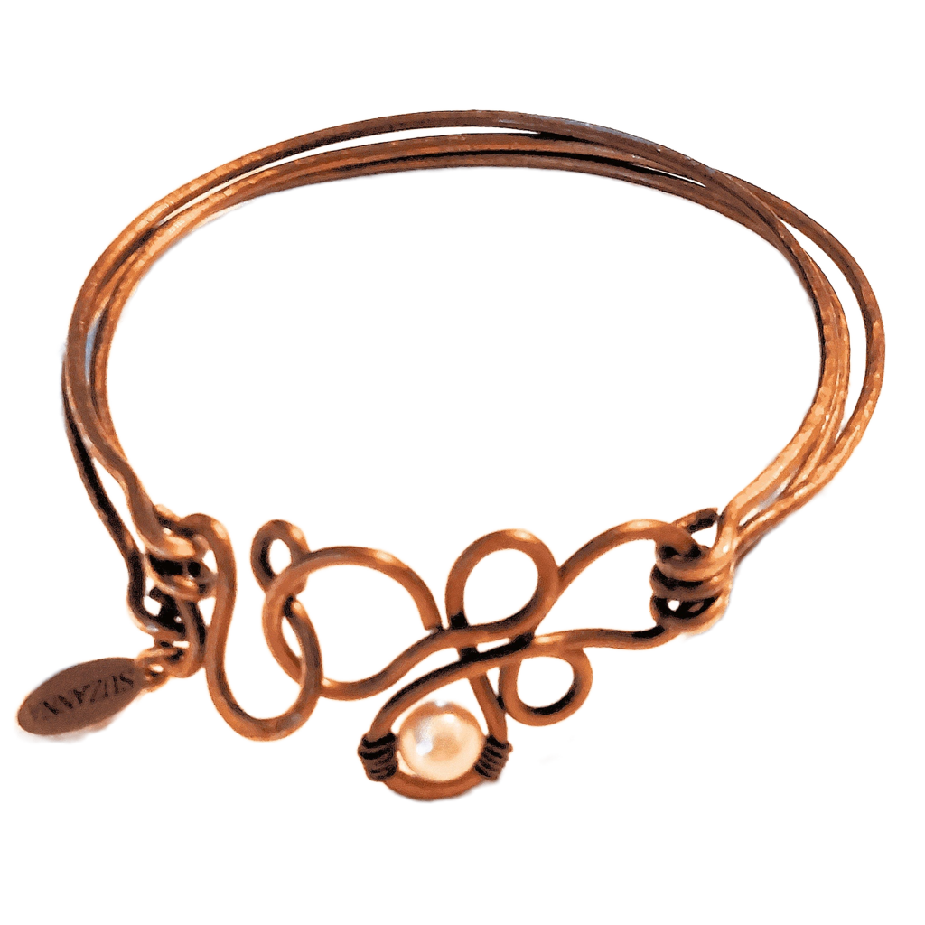 Triple Bangle Vintage Bronze Freeform Focal/Clasp with Swarovski Crystal Pearl Bracelet OOAK
