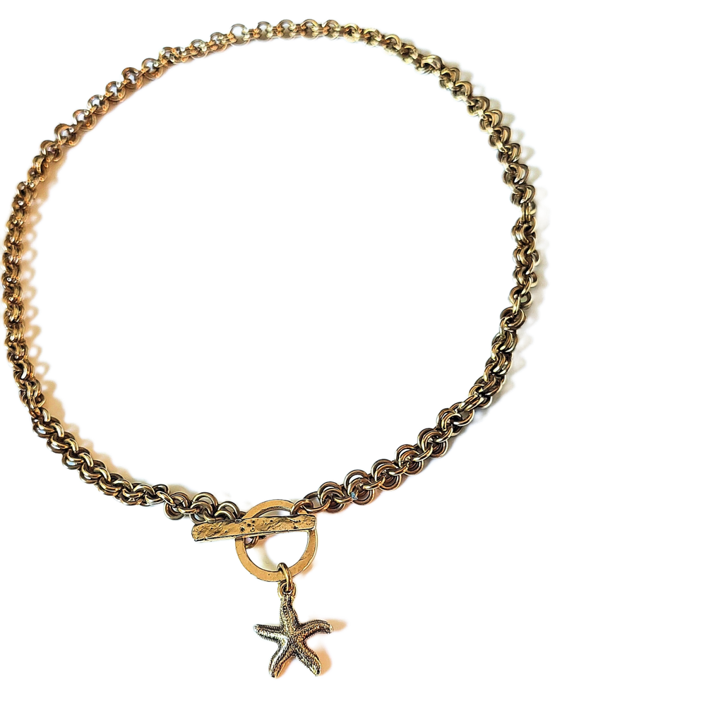 Brass 1-in-1 Handmade Chain Necklace w/Toggle Clasp & Gold Starfish Charm