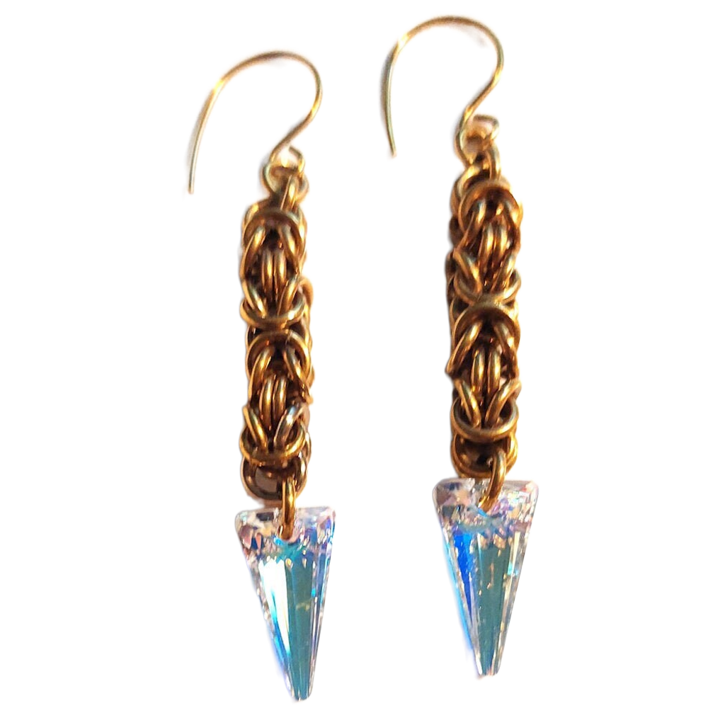 Swarovski Spike Crystal Brass Byzantine Chain Maille Earrings