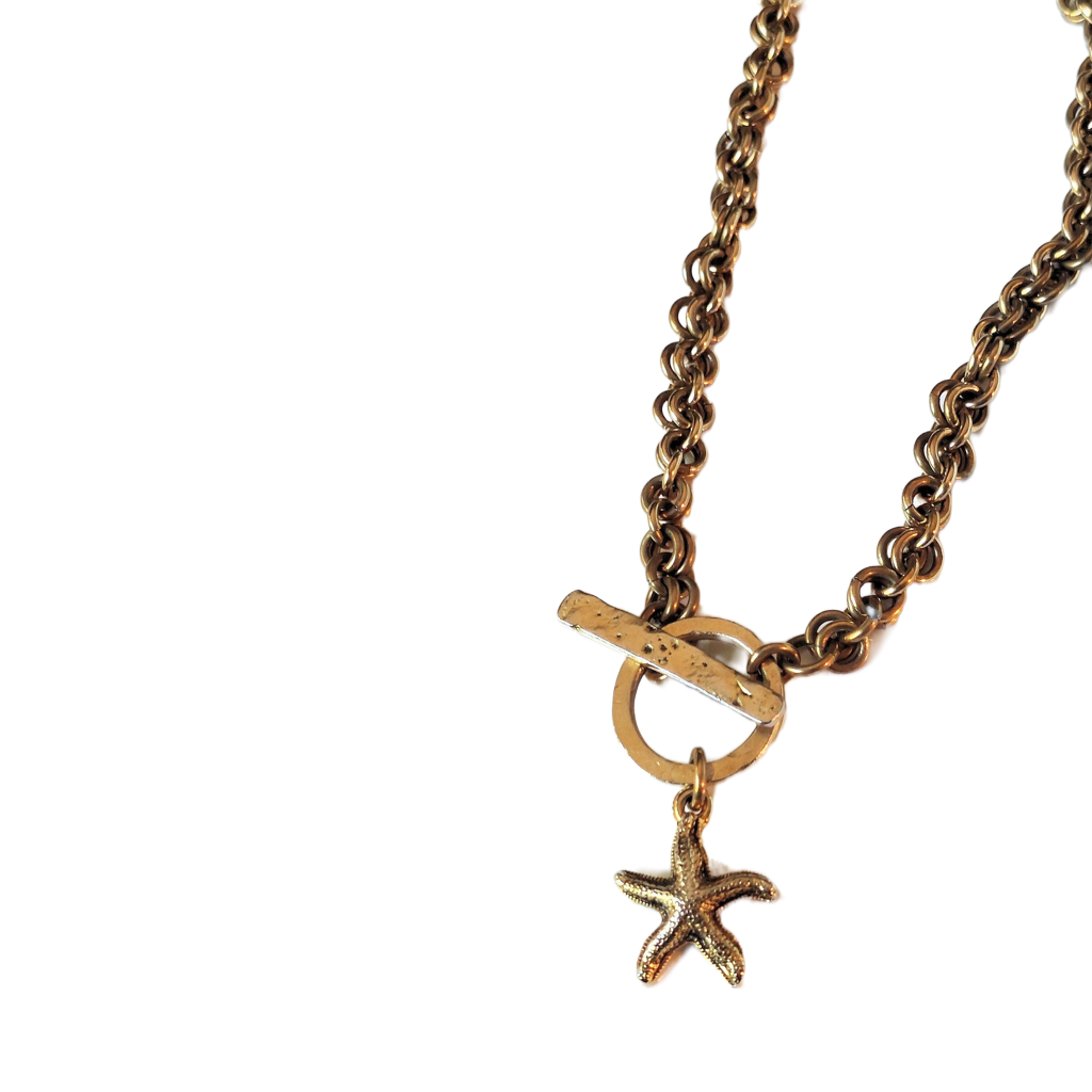 Brass 1-in-1 Handmade Chain Necklace w/Toggle Clasp & Gold Starfish Charm