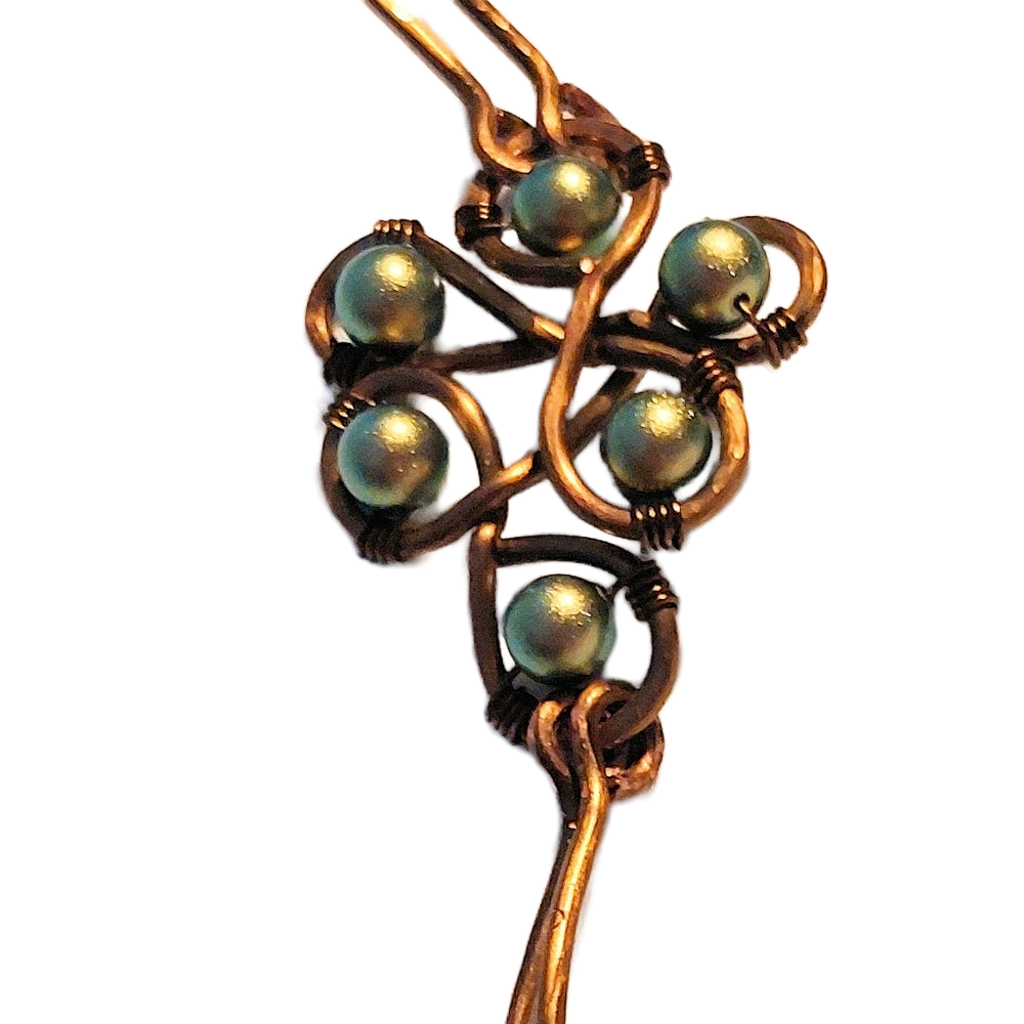 Vintage Bronze Articulated Double Bangle with Six Iridescent Green Swarovski Pearl Bracelet OOAK