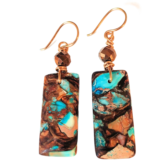 Blue Impression Jasper & Bronzite Earrings