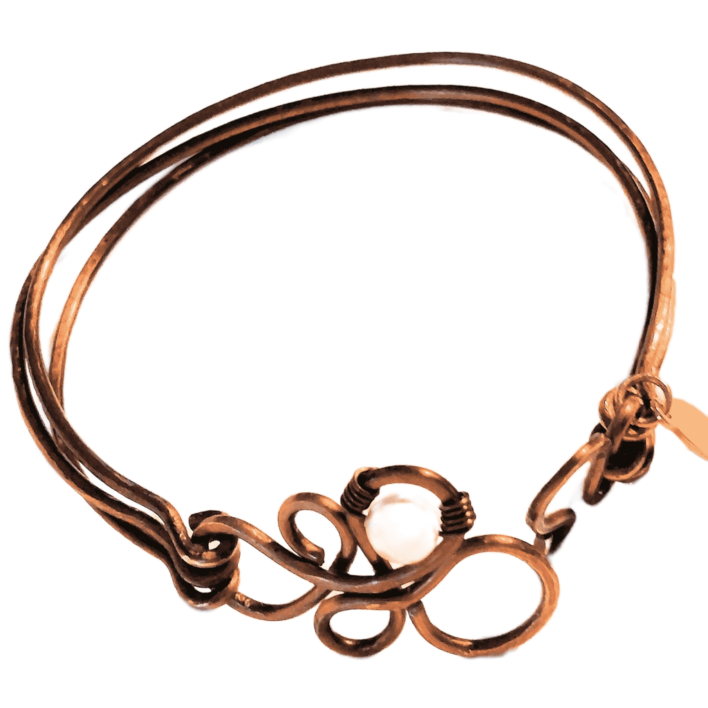 Triple Bangle Vintage Bronze Freeform Focal/Clasp with Swarovski Crystal Pearl Bracelet OOAK