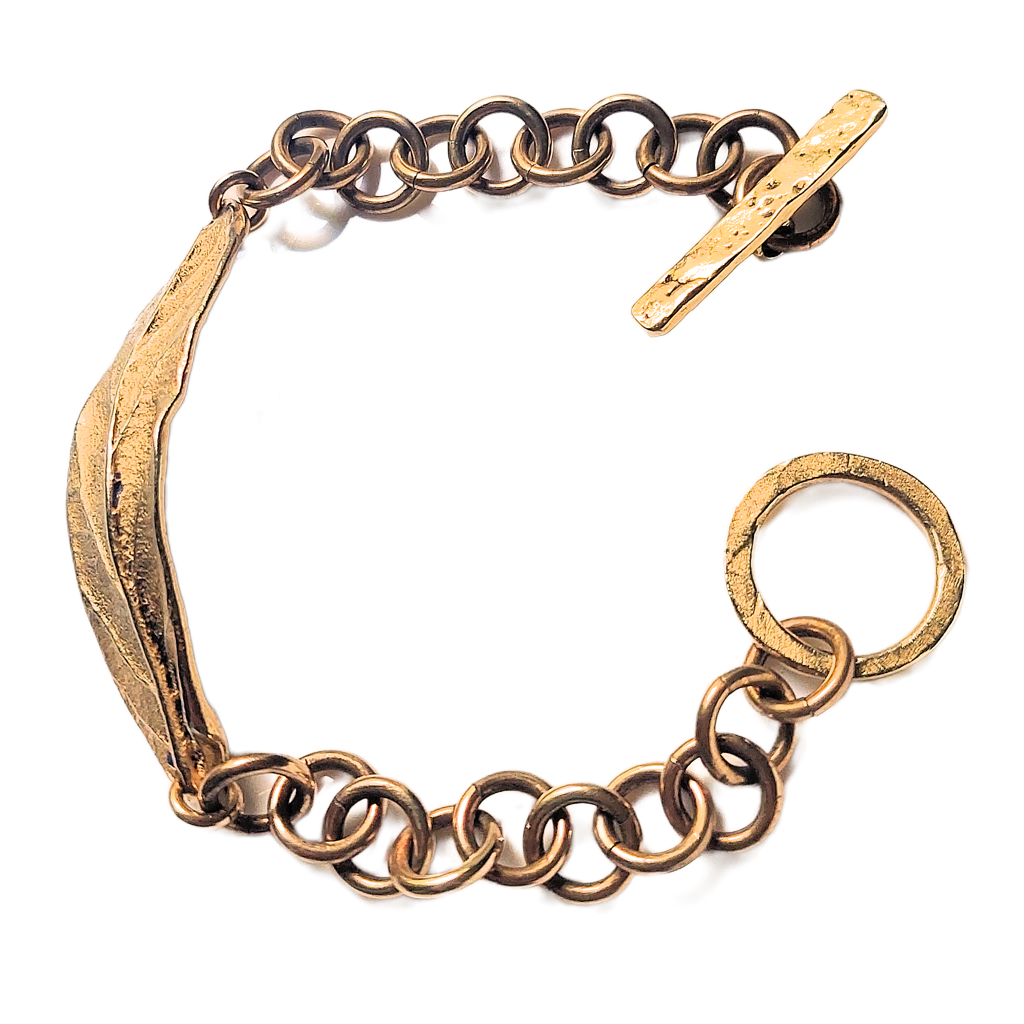 24k Gold-plated Pewter Leaf & Brass Chain Bracelet