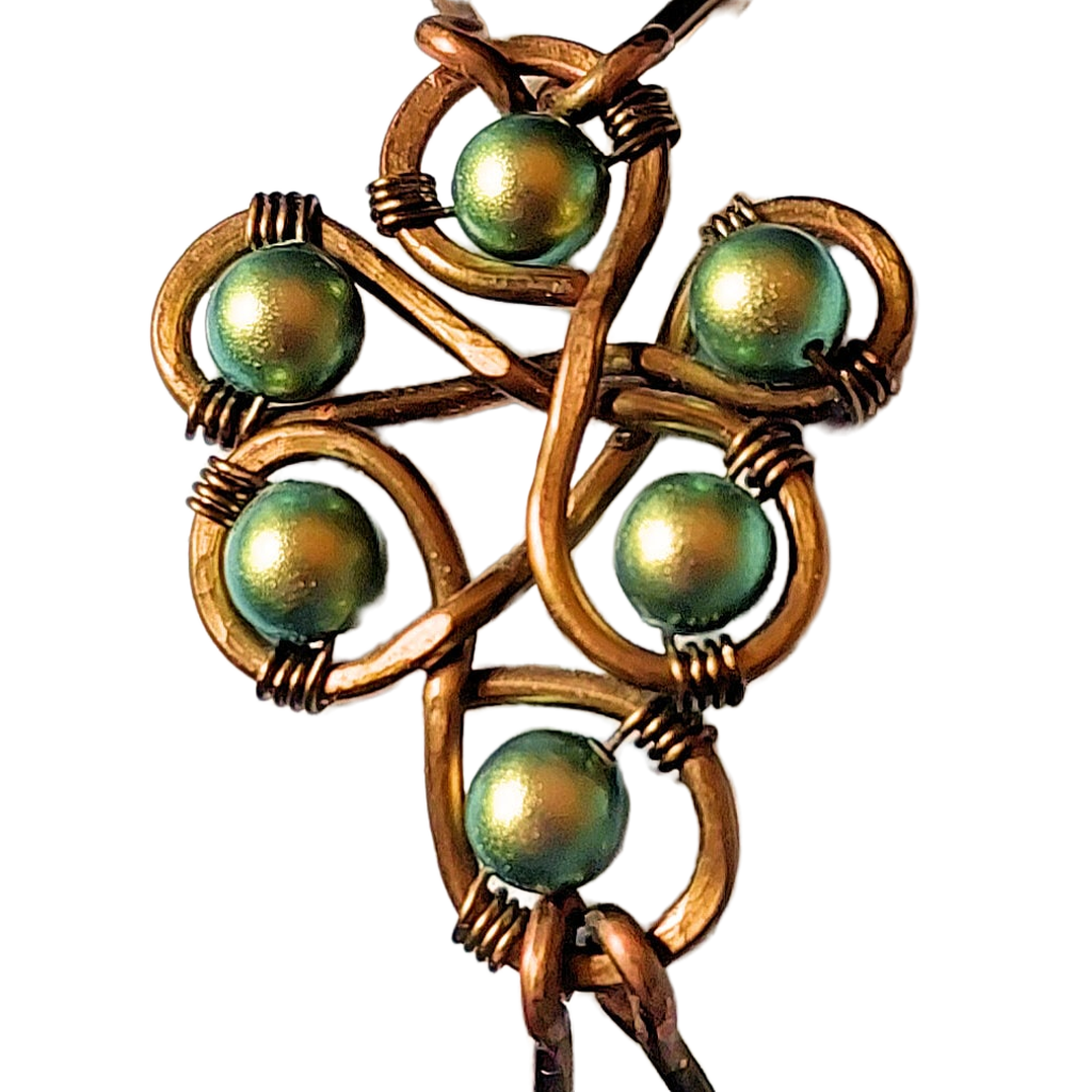 Vintage Bronze Articulated Double Bangle with Six Iridescent Green Swarovski Pearl Bracelet OOAK