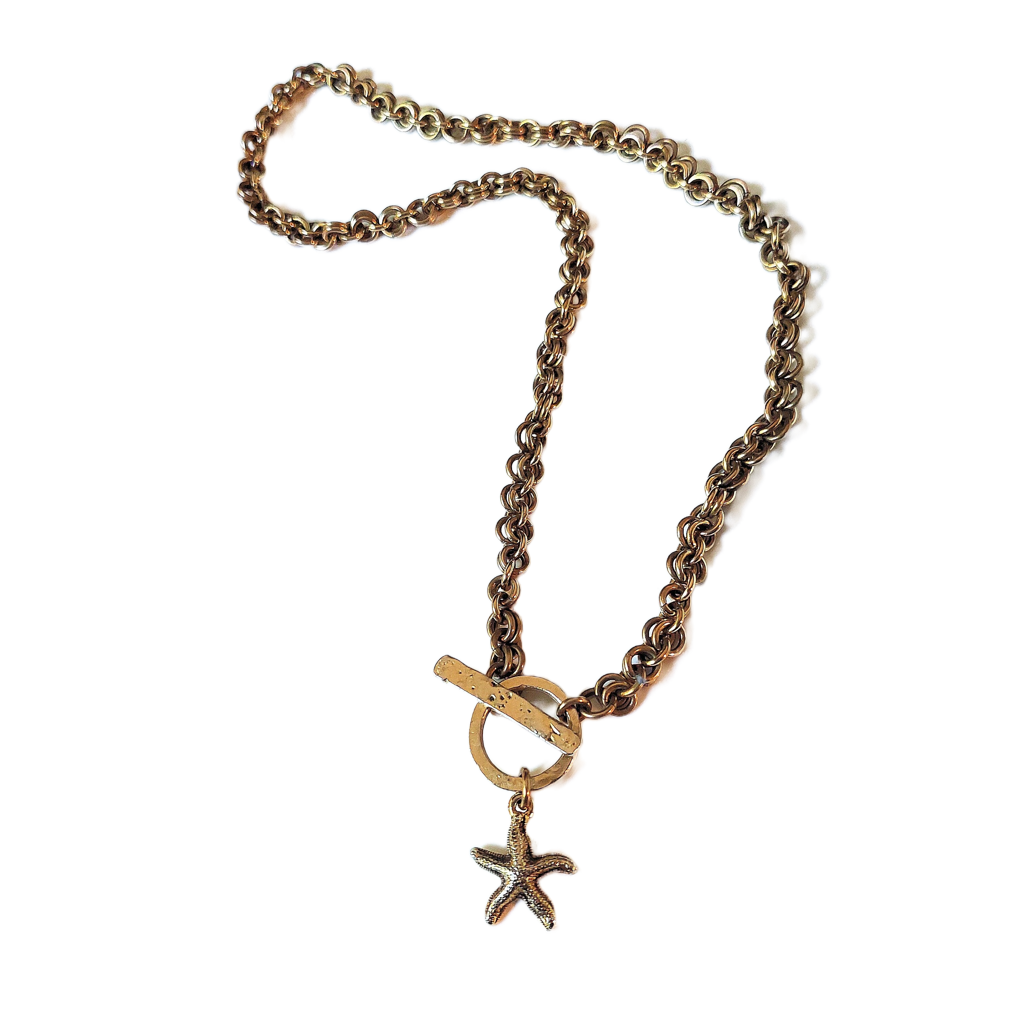 Brass 1-in-1 Handmade Chain Necklace w/Toggle Clasp & Gold Starfish Charm