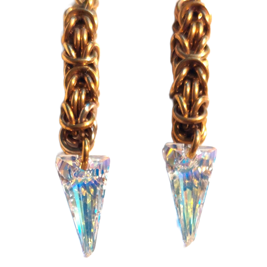 Swarovski Spike Crystal Brass Byzantine Chain Maille Earrings