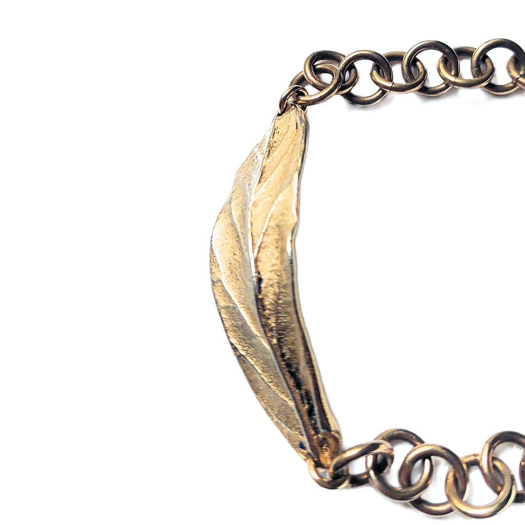 24k Gold-plated Pewter Leaf & Brass Chain Bracelet