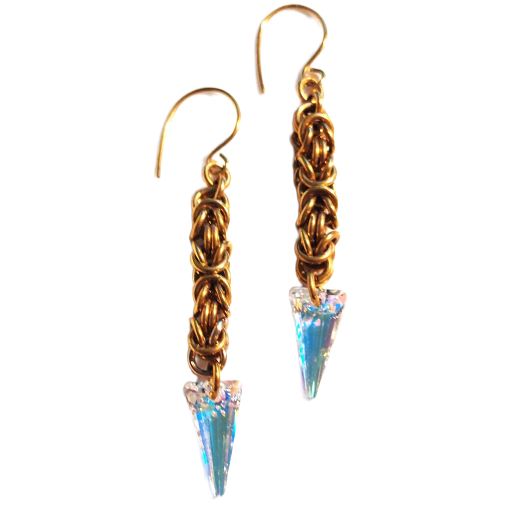 Swarovski Spike Crystal Brass Byzantine Chain Maille Earrings