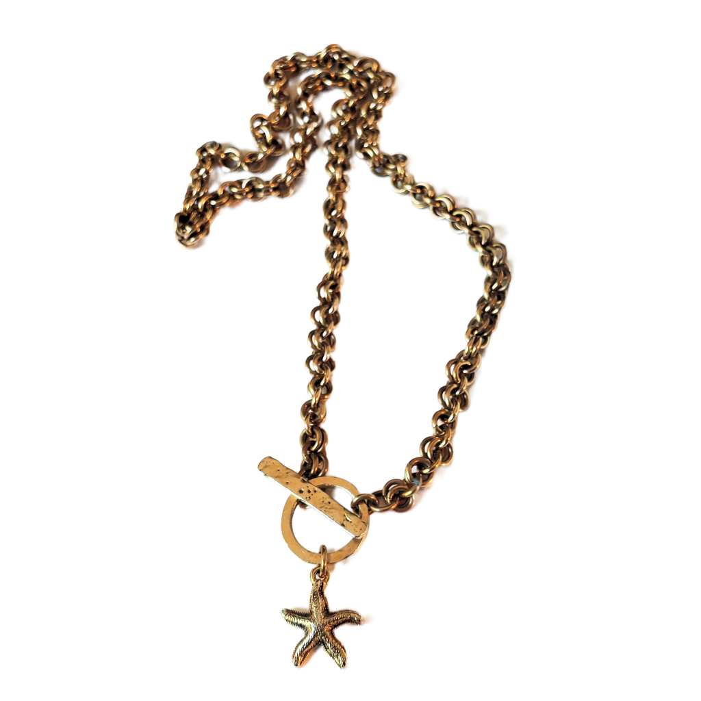 Brass 1-in-1 Handmade Chain Necklace w/Toggle Clasp & Gold Starfish Charm