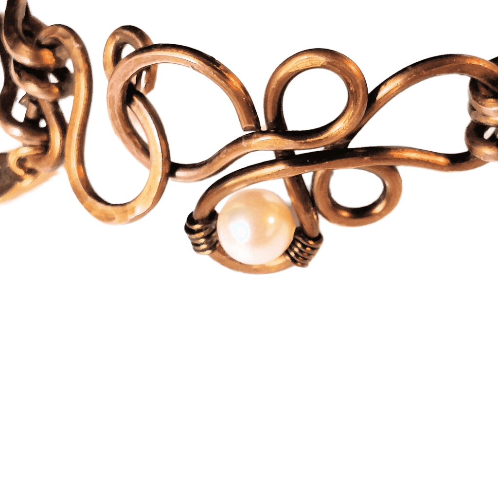 Triple Bangle Vintage Bronze Freeform Focal/Clasp with Swarovski Crystal Pearl Bracelet OOAK