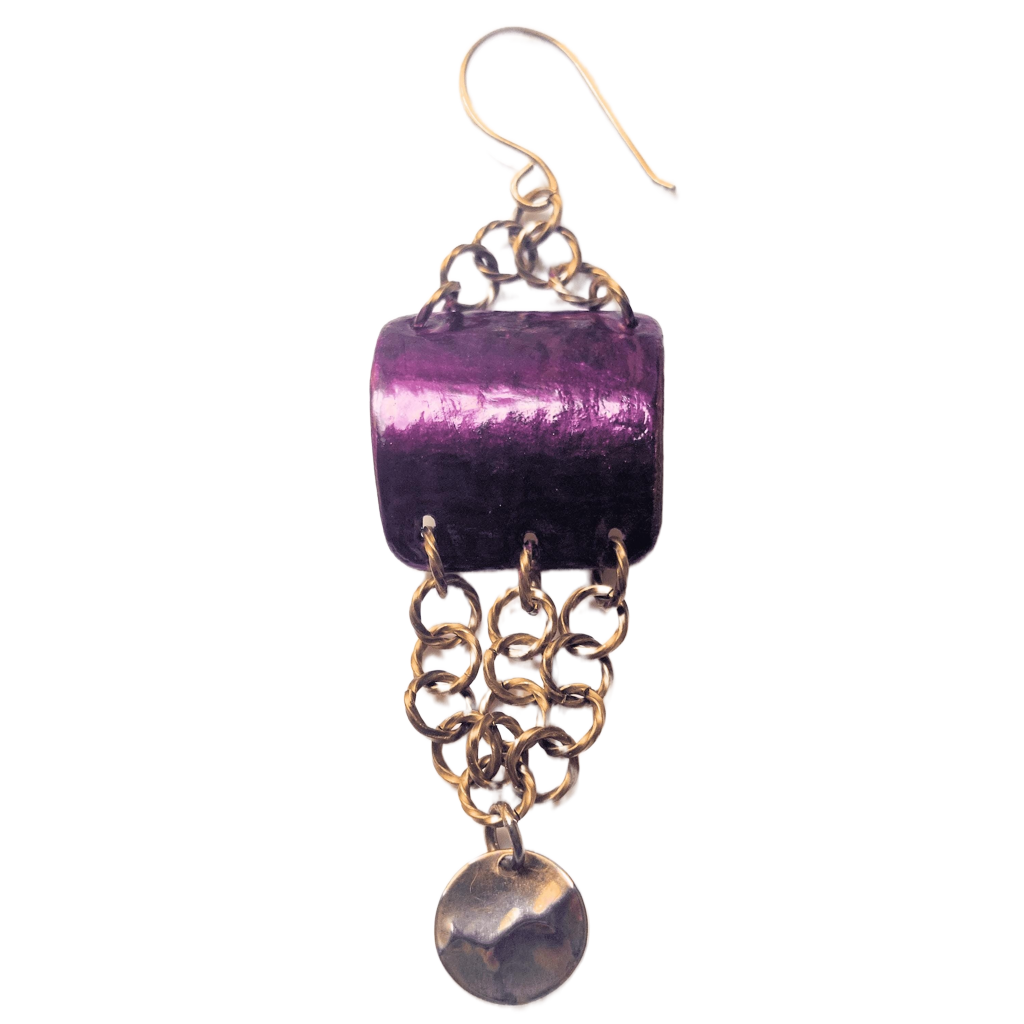 Vibrant Grape Hand Painted Birch Bark & Twisted Brass Earrings OOAK