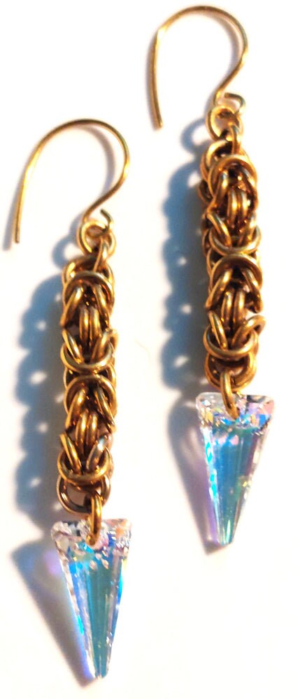 Swarovski Spike Crystal Brass Byzantine Chain Maille Earrings
