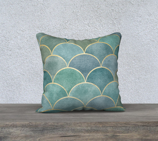 Green, Blue & Gold Pattern Decorative Pillow-18" x 18"