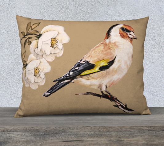 Finch & Cream Flowers on Woodland Pillow Cover 26" x 20"