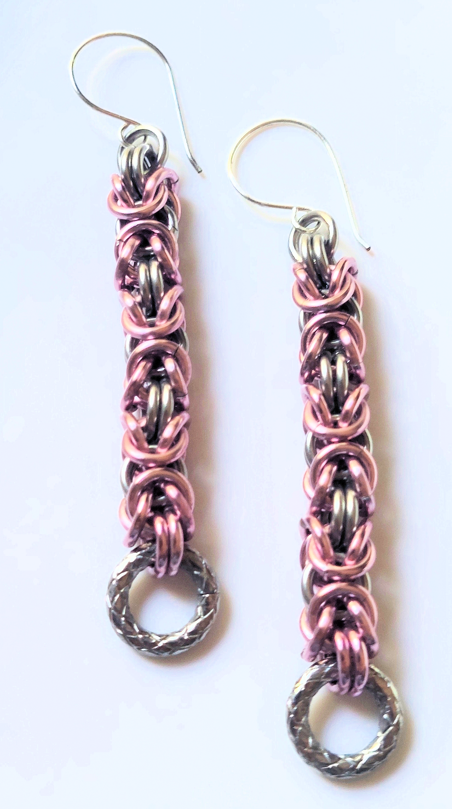 Stainless Steel & Pink Aluminum Byzantine Earrings