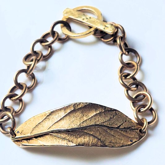 24k Gold-plated Pewter Leaf & Brass Chain Bracelet