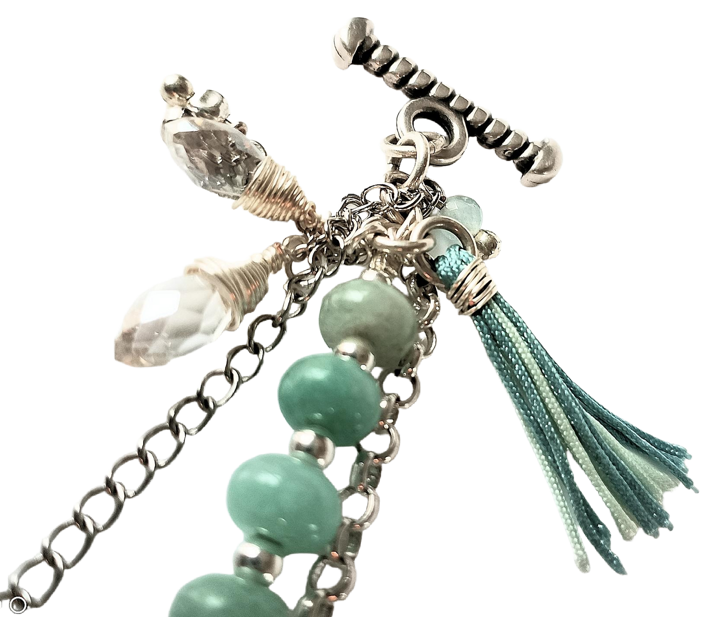 Amazonite Faceted Coin Bead & Sterling Silver Butterfly Chain Two-Strand Bracelet