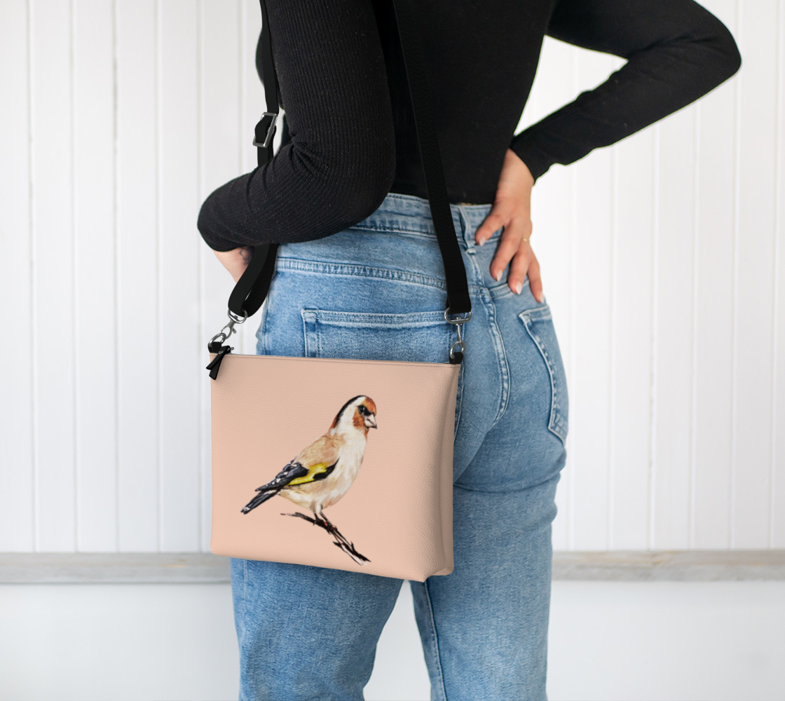 Finch on Antique Coral Vegan Leather Crossbody Purse