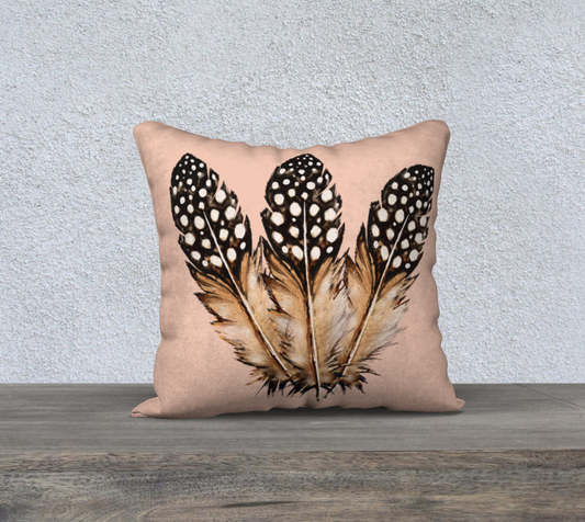 Three Spotted Feathers 18" x 18" Decorative Velveteen Pillow Cover