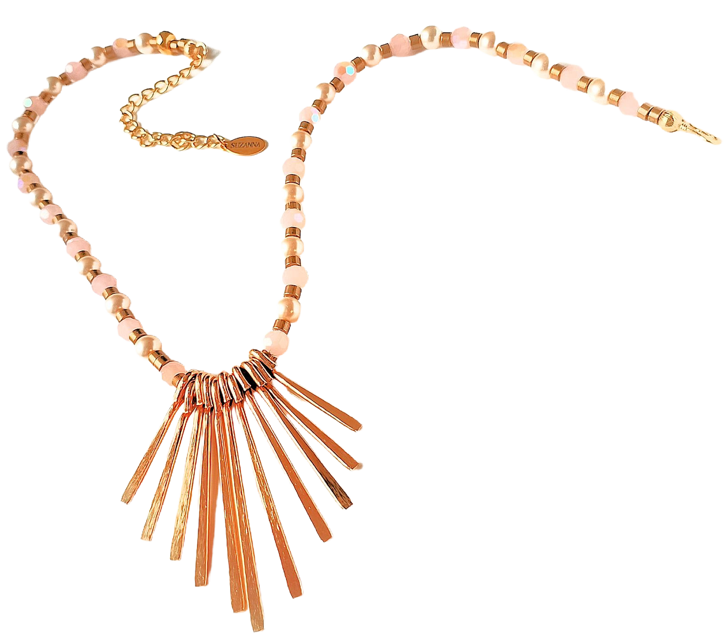 Peach Opal AB Crystal Bead & Swarovski Cream-Rose Crystal Pearl Choker