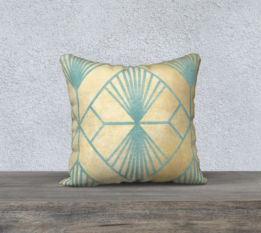 Aqua on Gold Pattern Decorative Pillow-18" x 18"