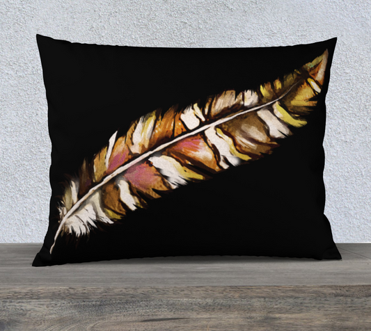 Multi-color Feather on Black Pillow Cover 26" x 20"