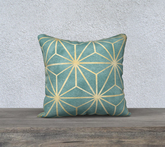 Gold Starburst Pattern on Teal Decorative Pillow-18" x 18"