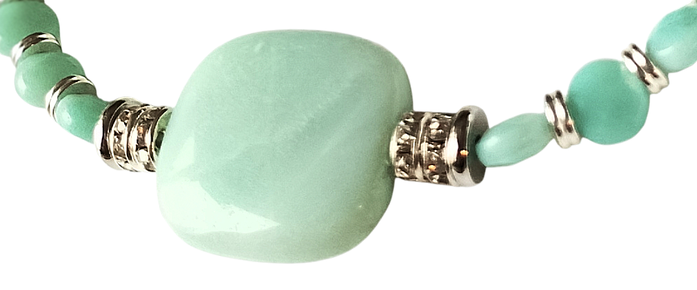 Three-Strand Amazonite Pendant & Faceted Coin Beads With Stainless Steel Satellite Chains Necklace