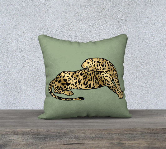 Leopard on Green Decorative Pillow-18" x 18"