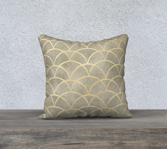 Gold Pattern on Taupe Decorative Pillow-18" x 18"