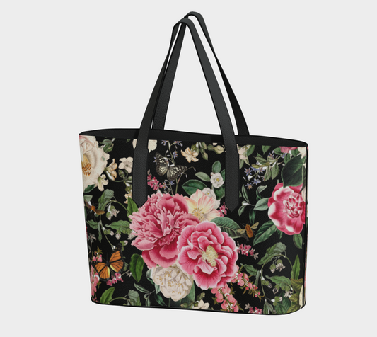 Pink Peony Garden II Vegan Leather Tote Bag