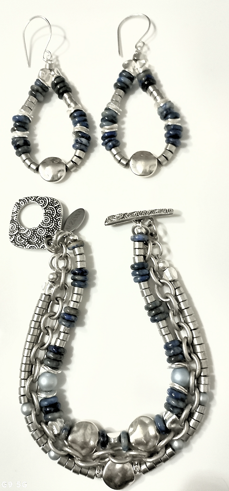 Denim Lapis Bracelet & Earrings Set