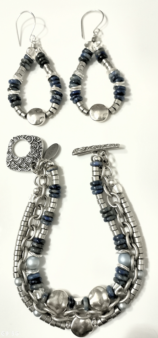 Denim Lapis Bracelet & Earrings Set