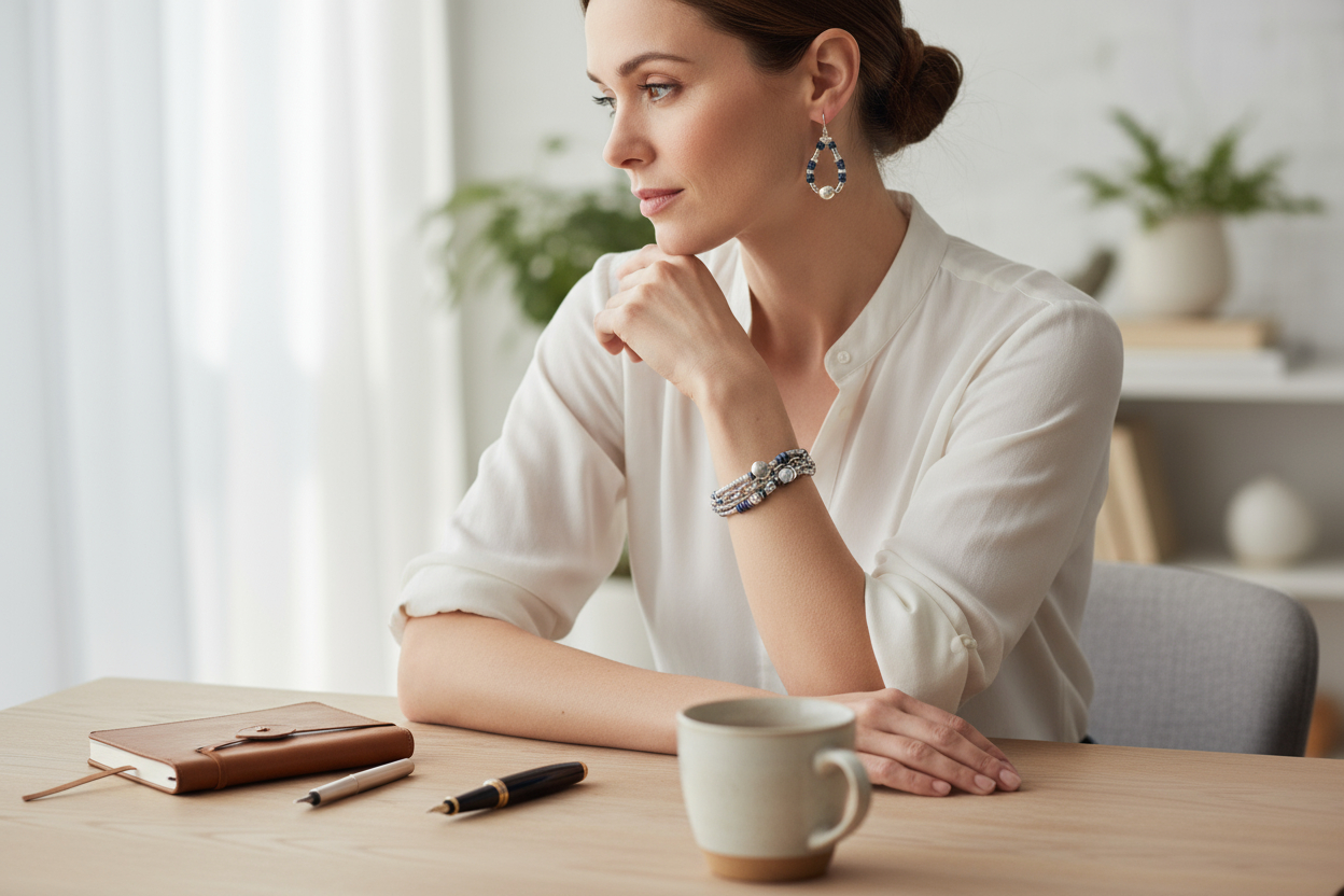 Denim Lapis Bracelet & Earrings Set