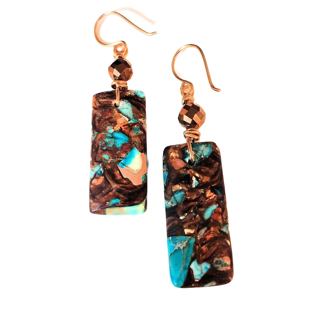 Blue Impression Jasper & Bronzite Earrings