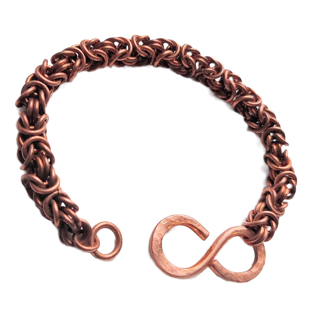 Copper Byzantine Chain Maille Bracelet with Infinity Hook Clasp