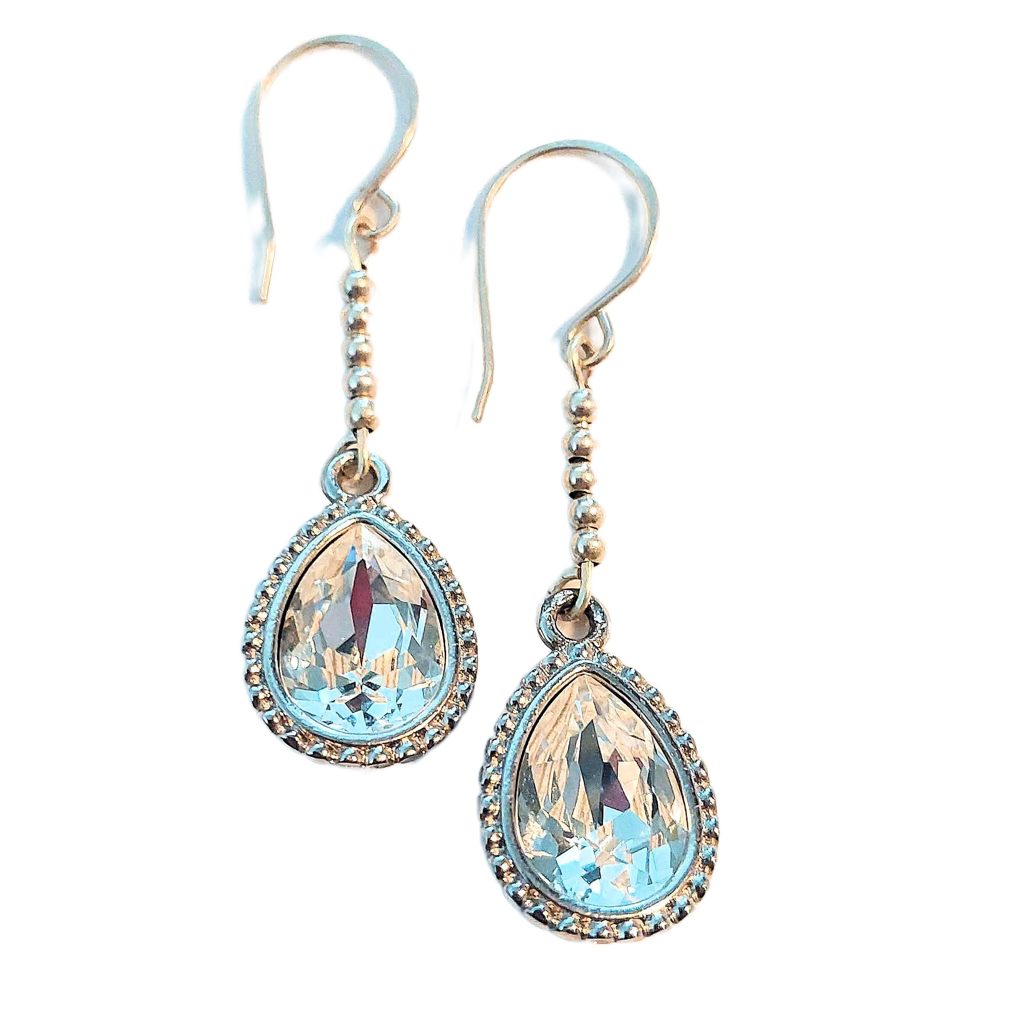 Clear Swarovski Crystal Pears & Sterling Silver Beads Earrings