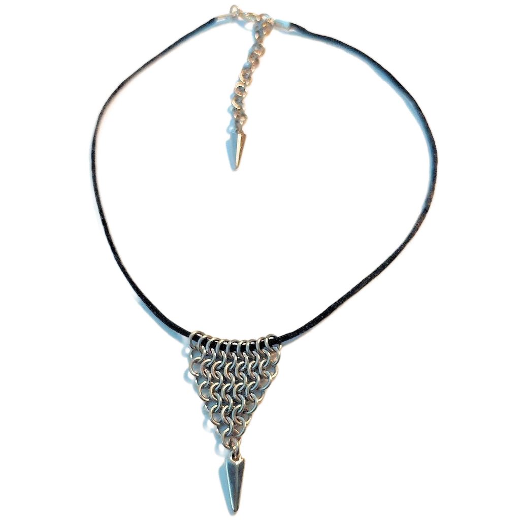 Stainless Steel Chain Maille Leaf/Half-Diamond Pendant