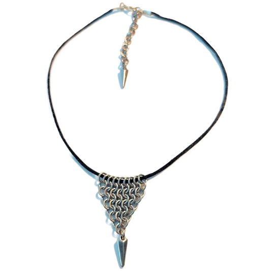 Stainless Steel Chain Maille Leaf/Half-Diamond Pendant