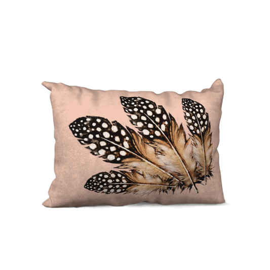 Four Spotted Feathers on Antique Coral Decorative Pillow - 20" x 14"