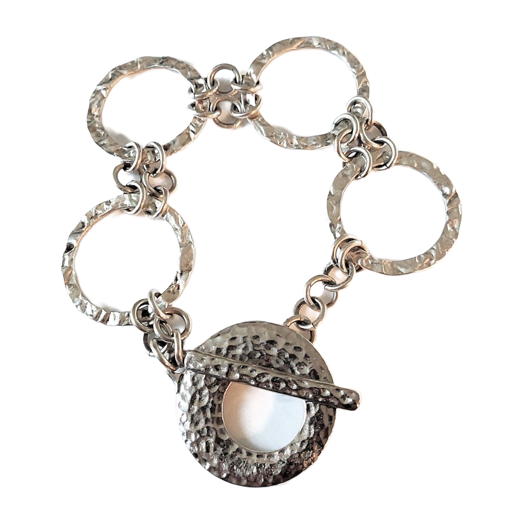 Hammered Sterling Silver Rings Bracelet OOAK