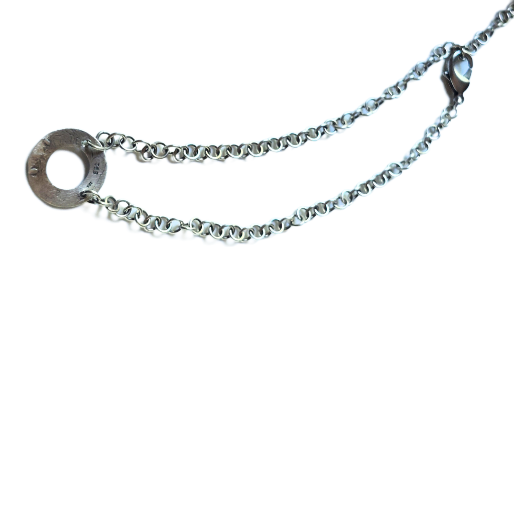 Sterling Silver 1-in-1 Chain Choker Necklace w/Sterling Silver Butterfly Embossed Donut Pendant OOAK