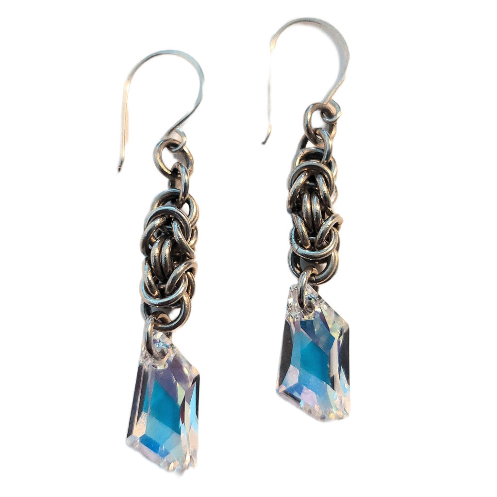 Swarovski Crystal & Sterling Silver Byzantine Chain Maille Earrings