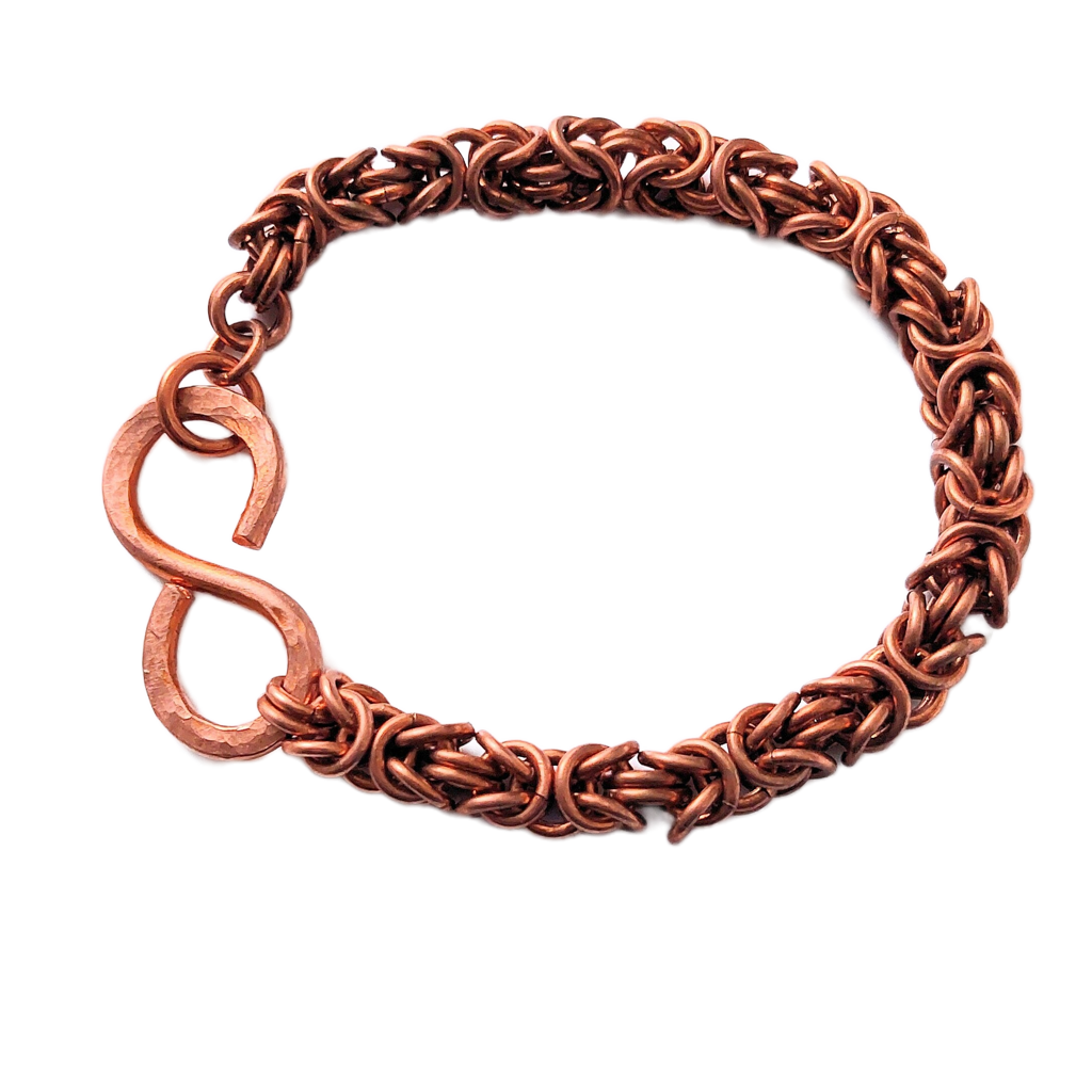 Copper Byzantine Chain Maille Bracelet with Infinity Hook Clasp